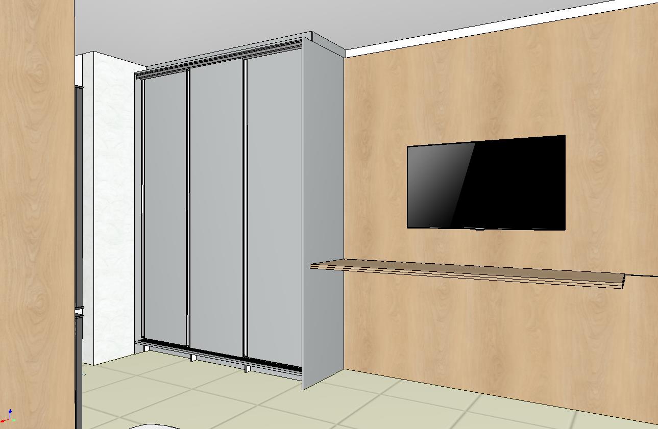 Guarda-roupa e painel de tv, móveis planejados para apartamento studio madeirado